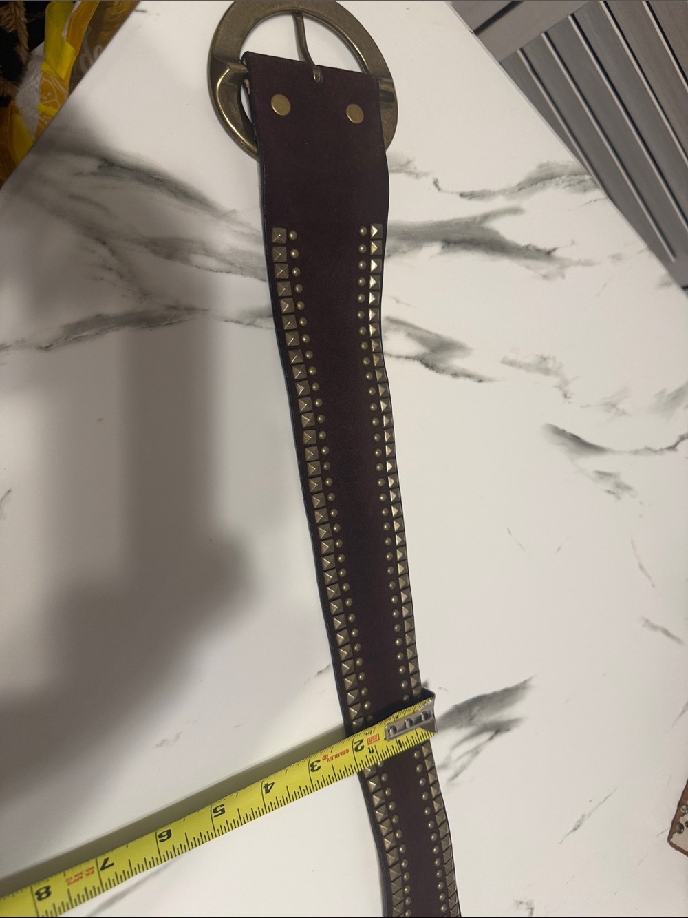 Dark Brown Genuine Suede Leather Wide Studded Belt  Small - Picture 6 of 9